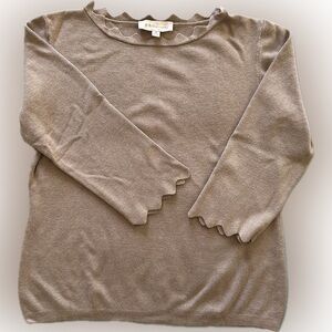 Philosophy Sweater Women's Medium Beige 3/4 Sleeve Scalloped Stretch Knit
